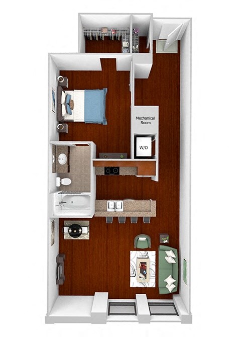 Floor plan for 1 bed, 1 bath, 849 sqft